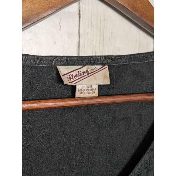 Vintage Black Floral Jacquard Button Front Top XL Boho Artsy Grunge Whimsigoth - Picture 5 of 9